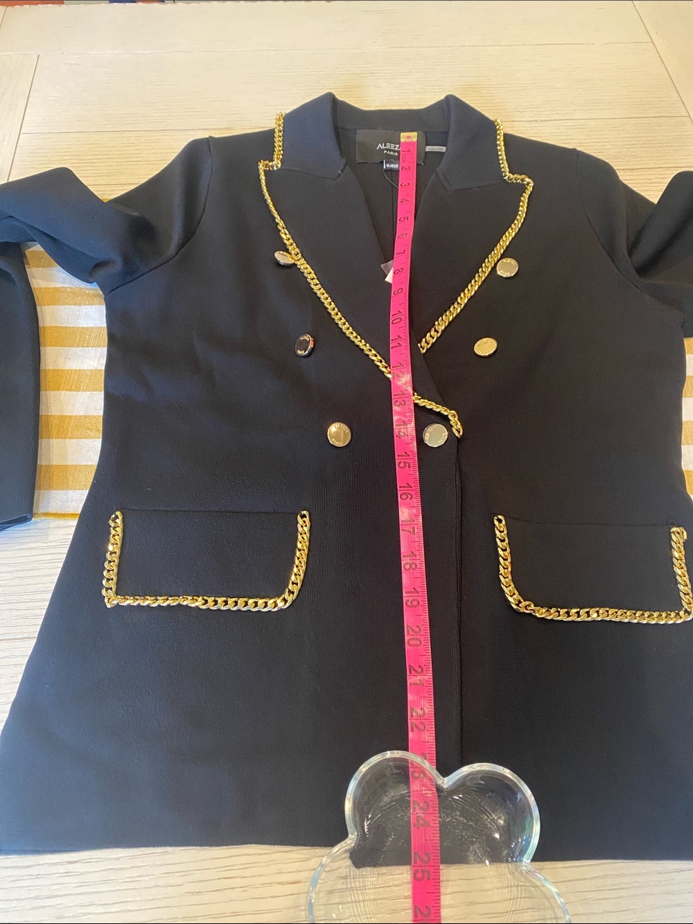 Aleeza Paris Odette Jacket XL, double breasted blazer black, gold chain detail - Picture 8 of 10